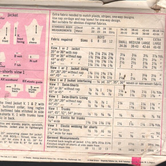 Simplicity 7744 Sewing Pattern Boy's Jacket and Swim Shorts Size 6 Chest 24 - Picture 3 of 3
